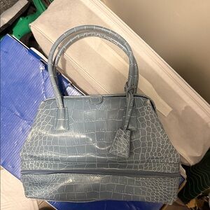 Nine West Blue Crocodile-Embossed Satchel